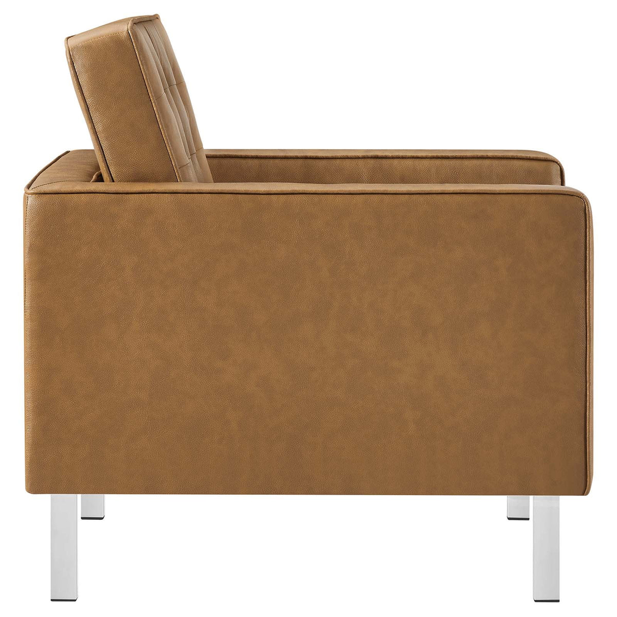 Silver Tan Tufted Vegan Leather Armchair and Ottoman Set Y34689