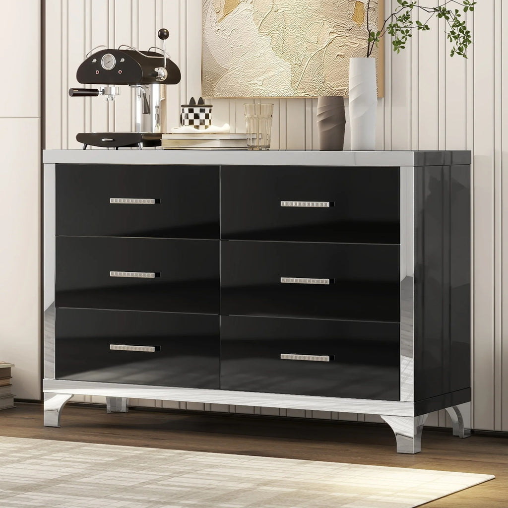 Black High Gloss 6 Drawer Mirrored Dresser Z15178