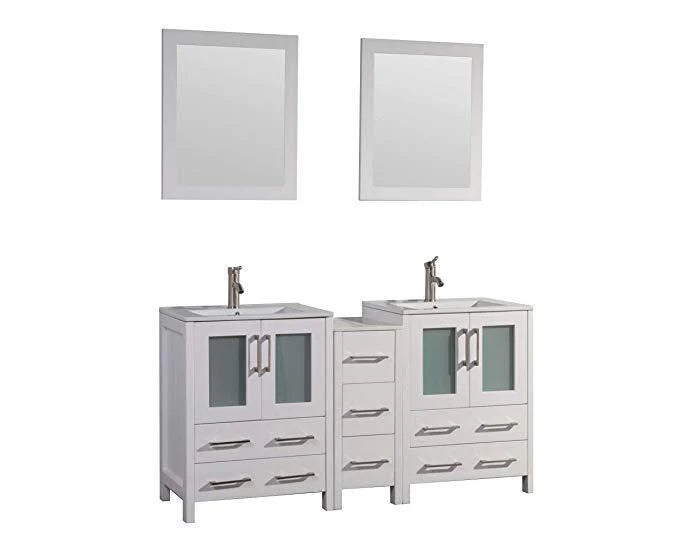 60 in. White Double Sink Vanity Cabinet with Ceramic Sink & Mirror L853806