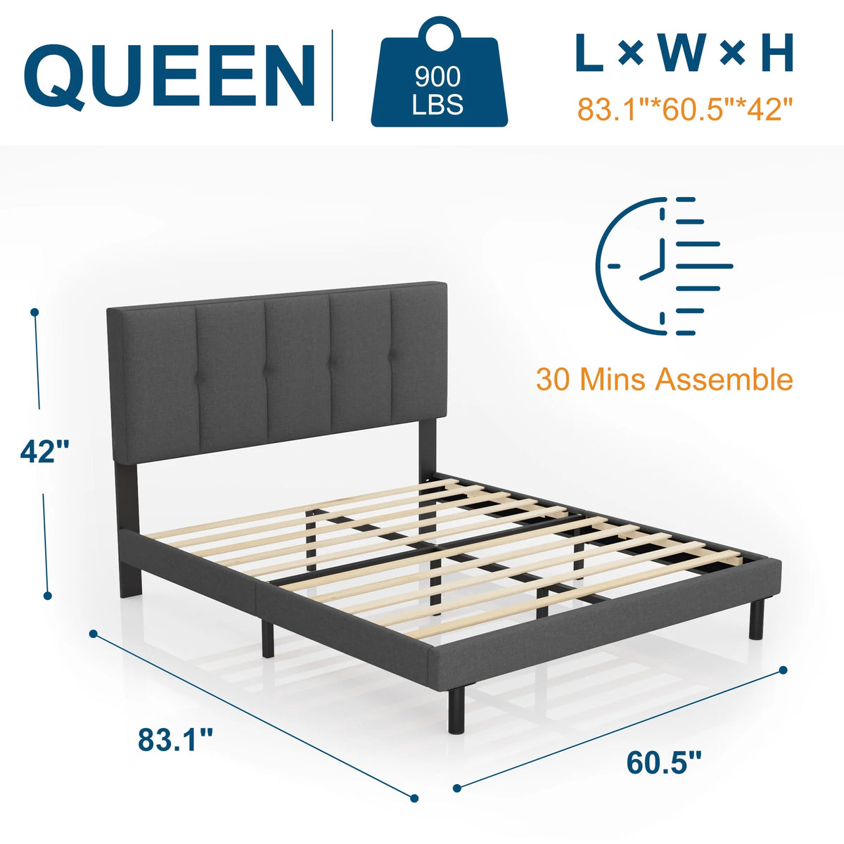 Queen Size Fabric Upholstered Platform Bed Frame E29204