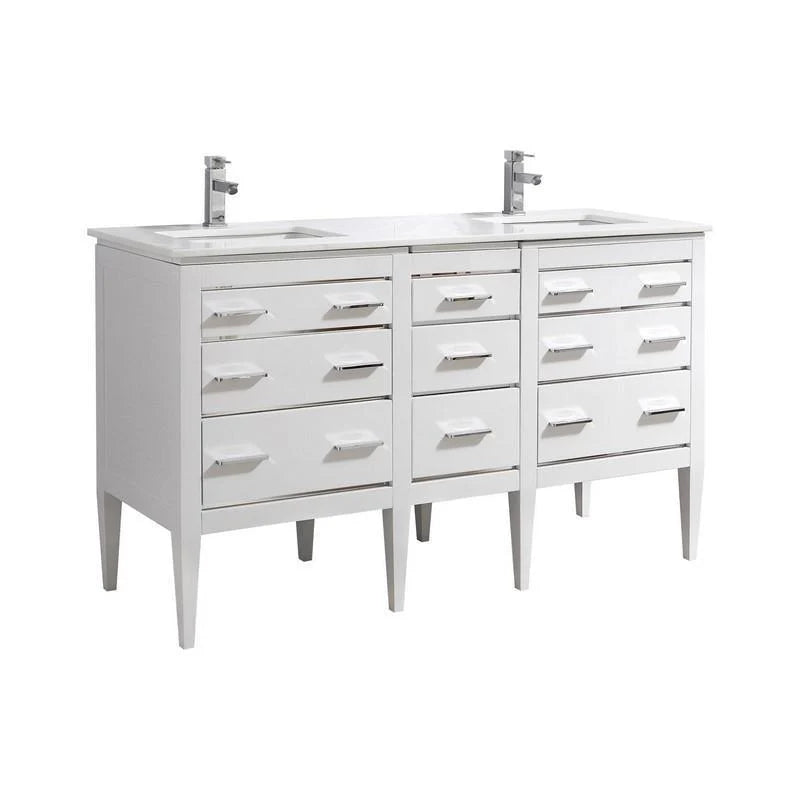 60'' Double Sink High Gloss White Vanity with White Counter Top Q31578