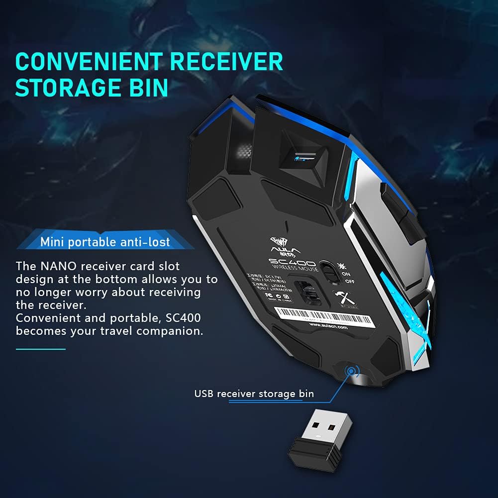 LED Wireless Gaming Mouse, 2.4G Rechargeable Ergonomic Optical, Black Pack of 2 P508514