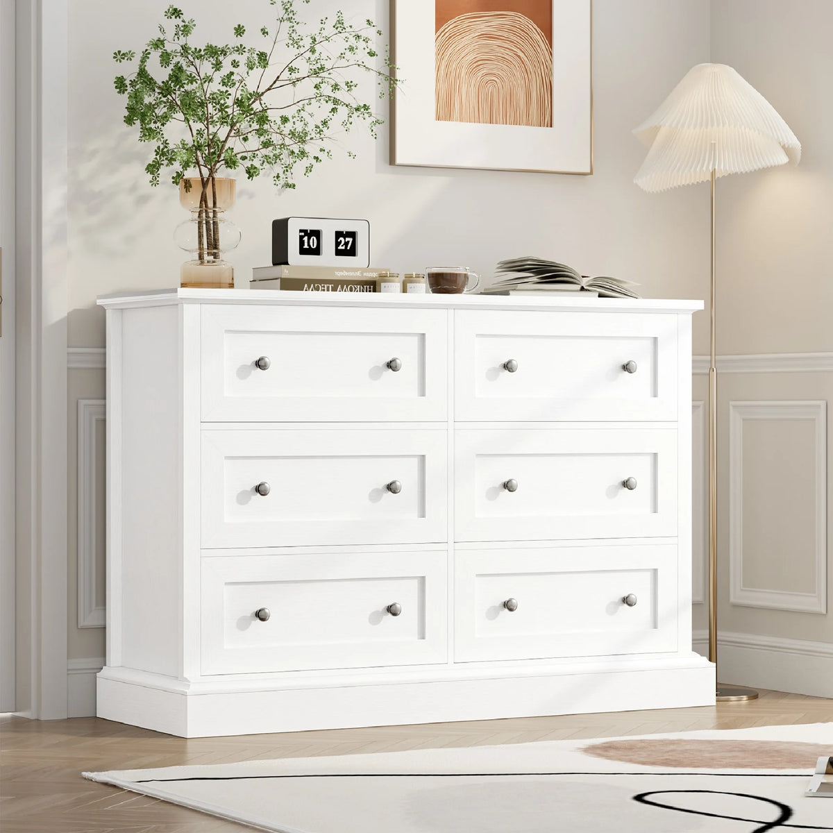 White 6 Drawer Double Dresser T5897