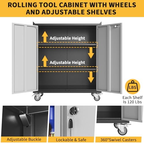Locking Metal Cabinet with Door, Rolling Storage Cabinet with Shelves H444873