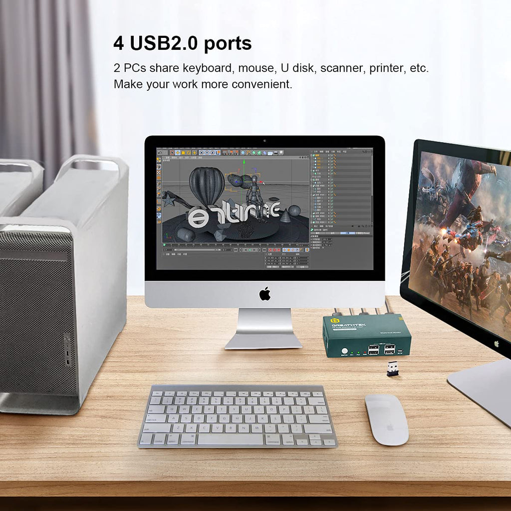 KVM Switch DP Displayport Dual Monitor 2 Port 4 USB 2.0 Hub 4K@60Hz N551