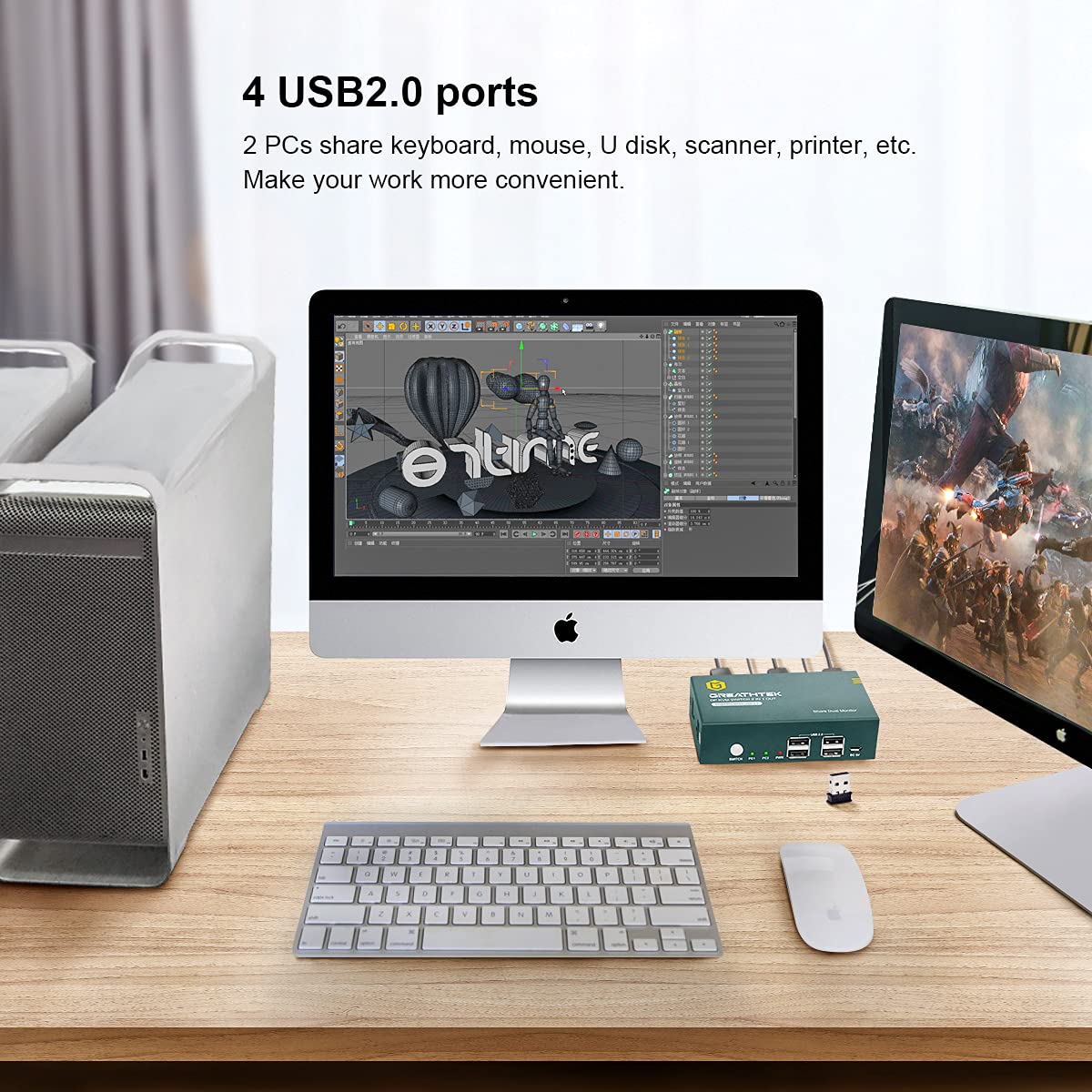 KVM Switch DP Displayport Dual Monitor 2 Port 4 USB 2.0 Hub 4K@60Hz N551