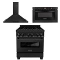 30 in. Dual Fuel Range, Range Hood & Microwave in Black Stainless Steel T321147