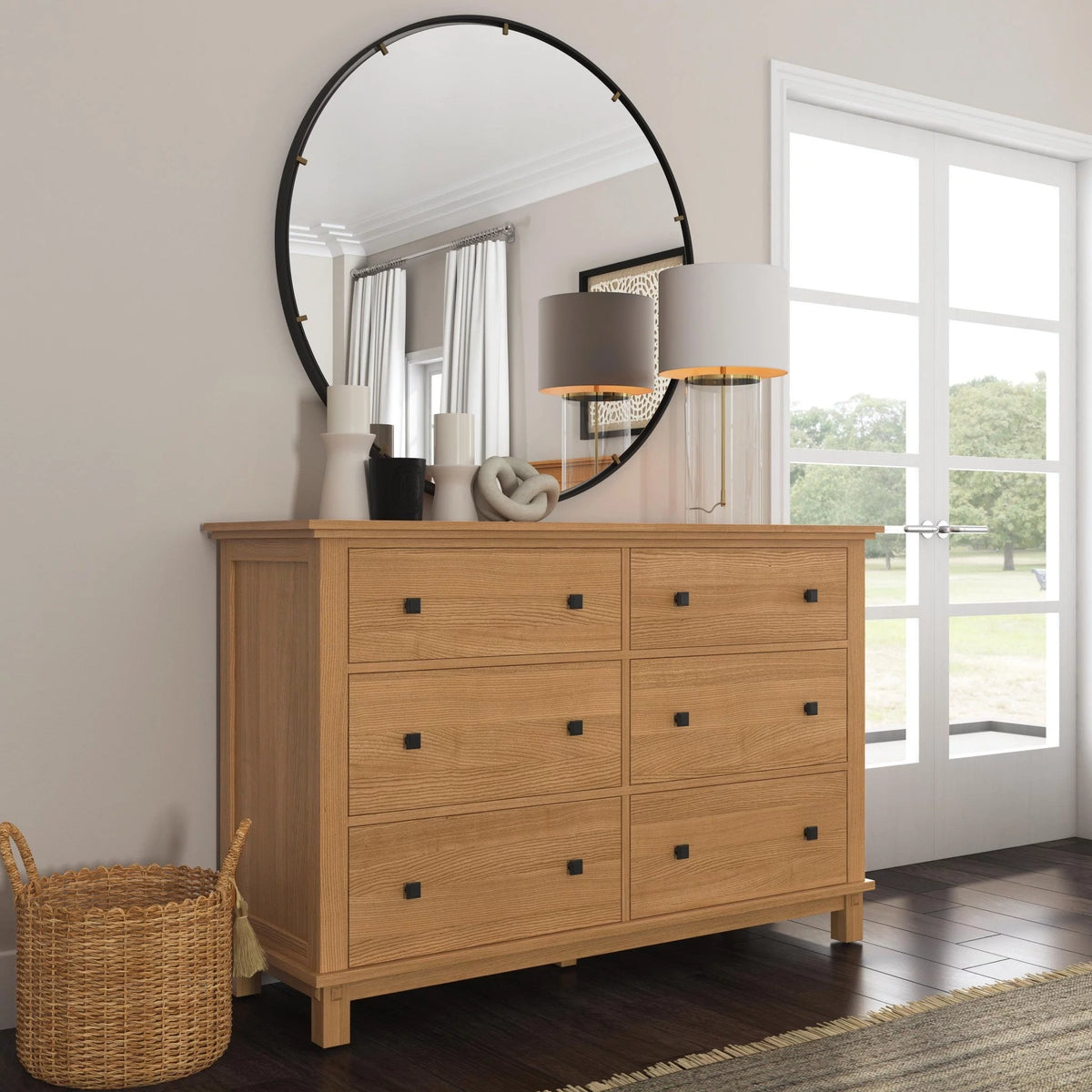 Brown 6 Drawer Wood Dresser Q9664