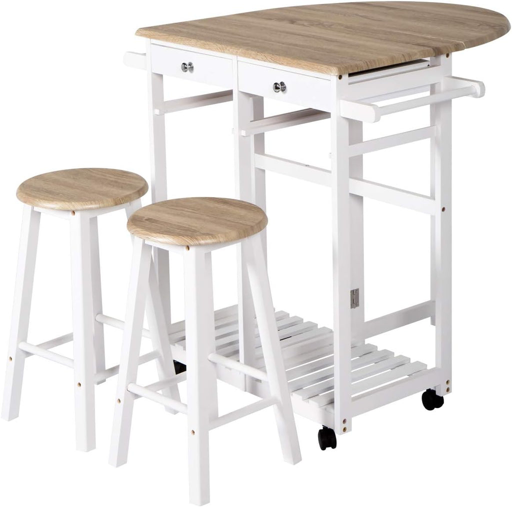 Wood Breakfast Cart with Drop Leaf 2 Drawers S44645