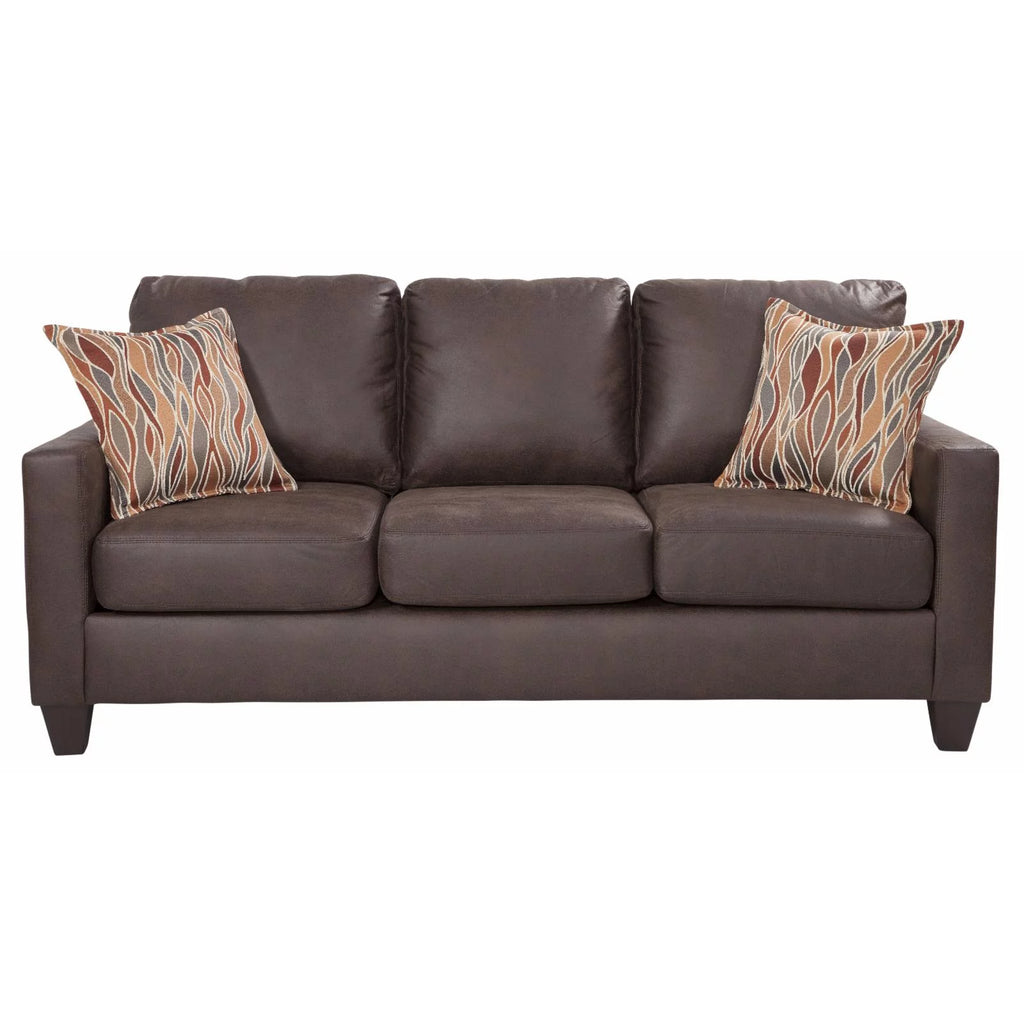 Square Arm Sofa in Pinto Brown Faux Leather with Two Accent Pillows W53424