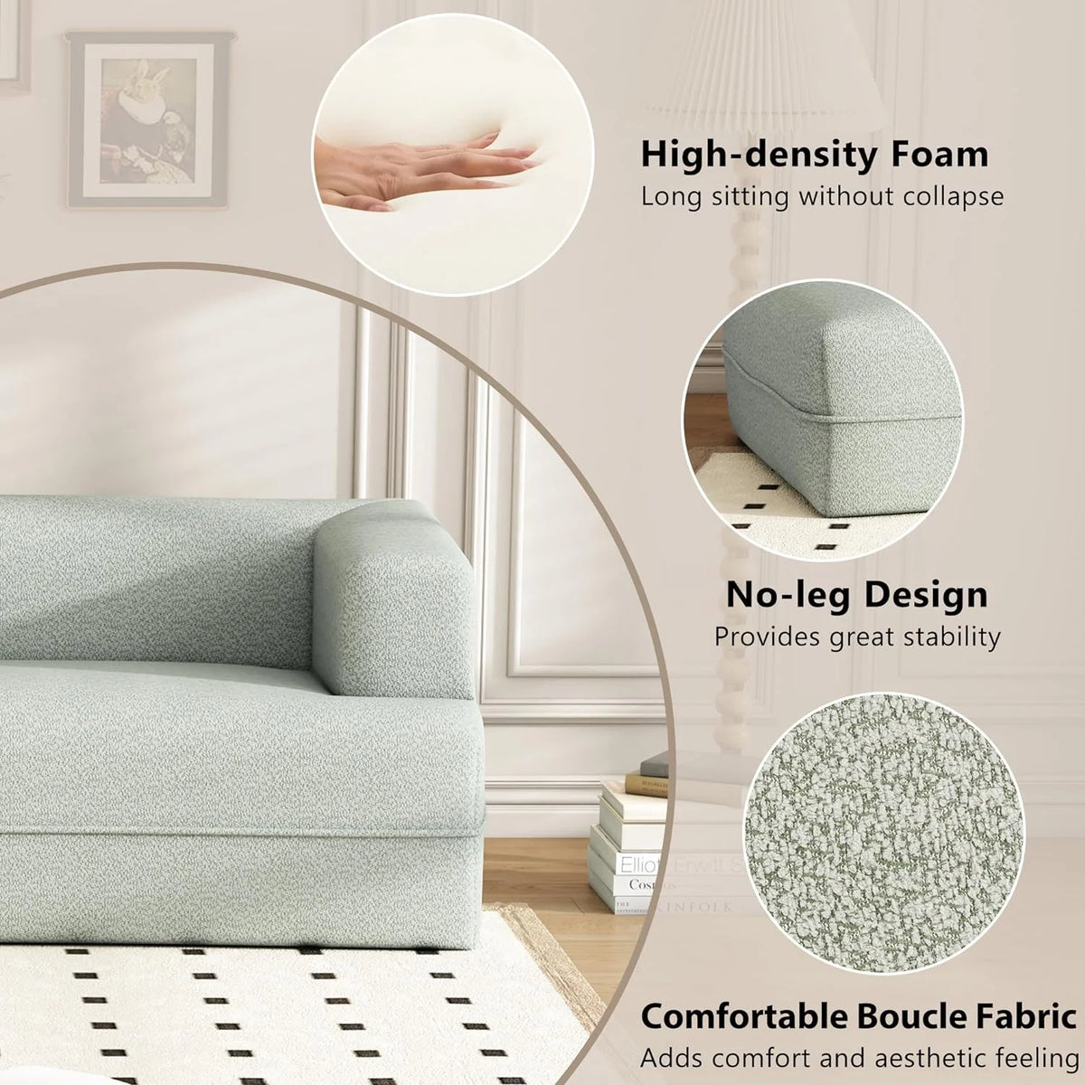 109.4" Green Boucle Curved Sofa K73368