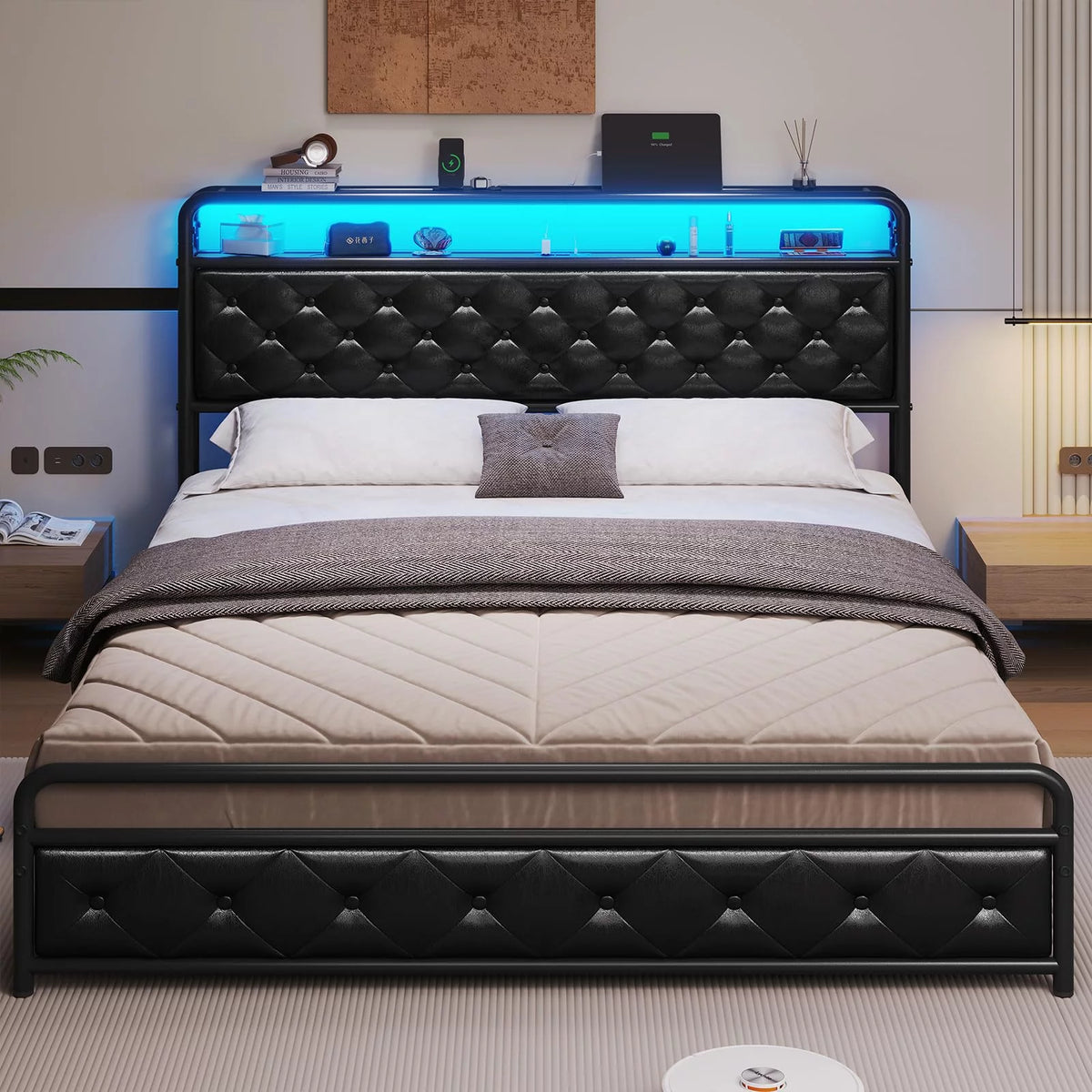 Black King Size Faux Leather Upholstered Platform Bed Frame B9888