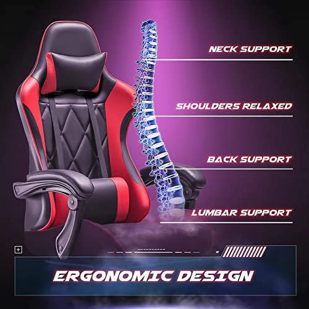 White Ergonomic Gaming Chair with Footrest and Massage Lumbar Support J333