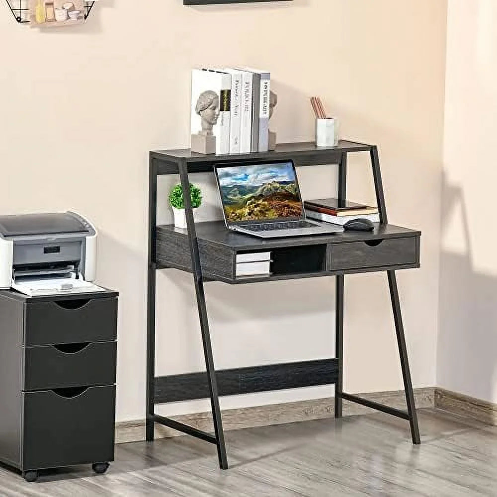 Grey Computer Desk with Drawer and Shelves S80828