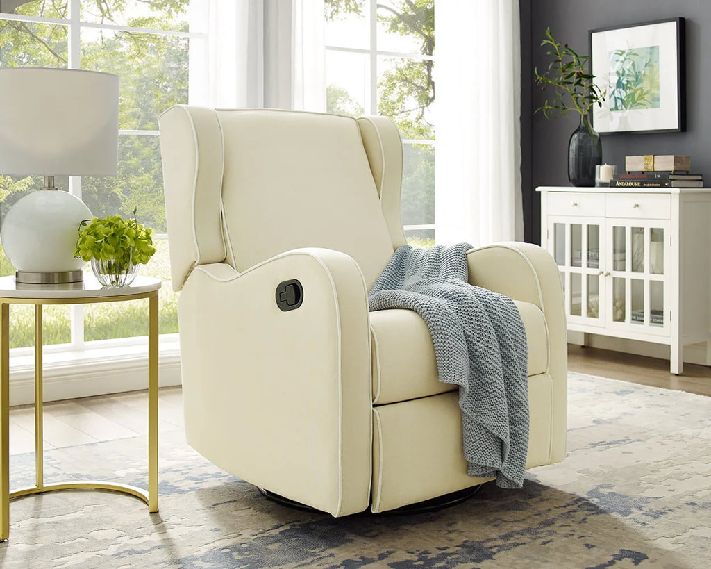 Gray Fabric Upholstered Swivel Gliding Recliner A159