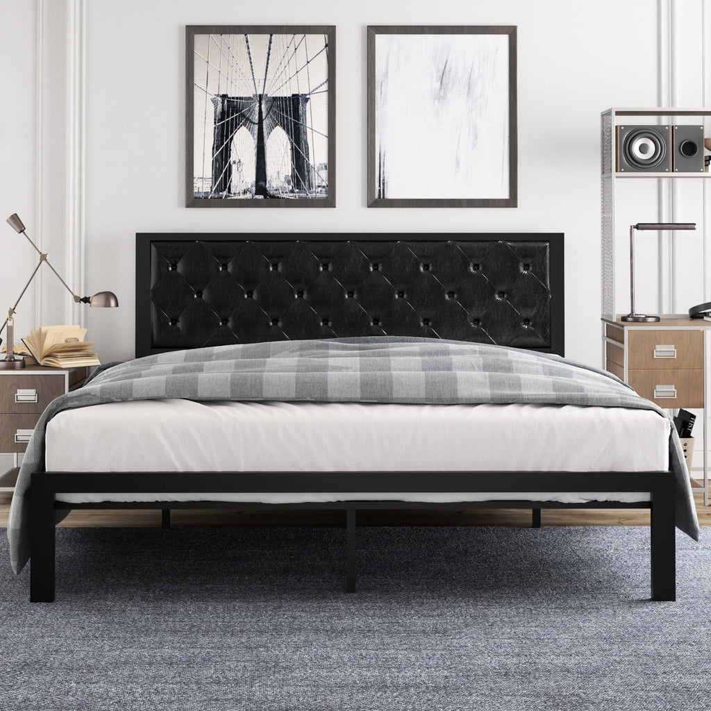 Twin Size Metal Bed Frame with Upholstered Headboard A589228