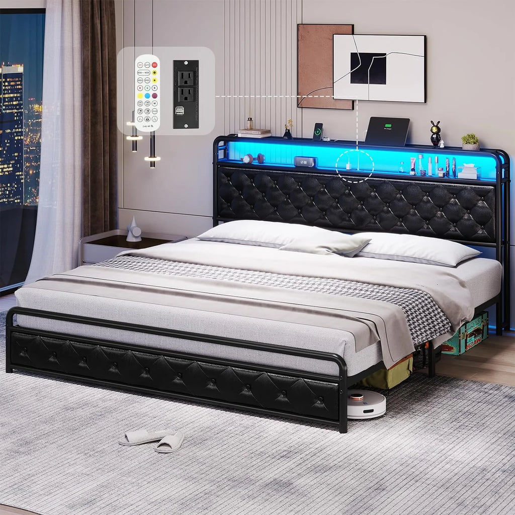 Black King Size Faux Leather Upholstered Platform Bed Frame B9888
