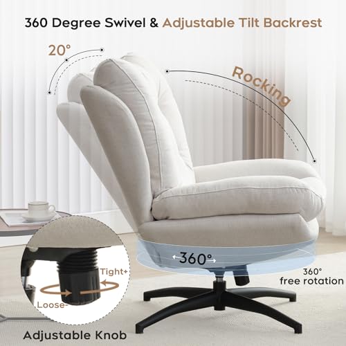 Green Chenille Swivel Accent Chair with Ottoman D863