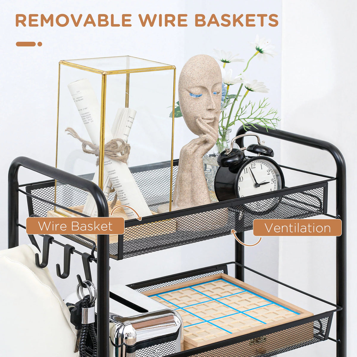 5 Tier Metal Rolling Cart with Mesh Baskets U145174