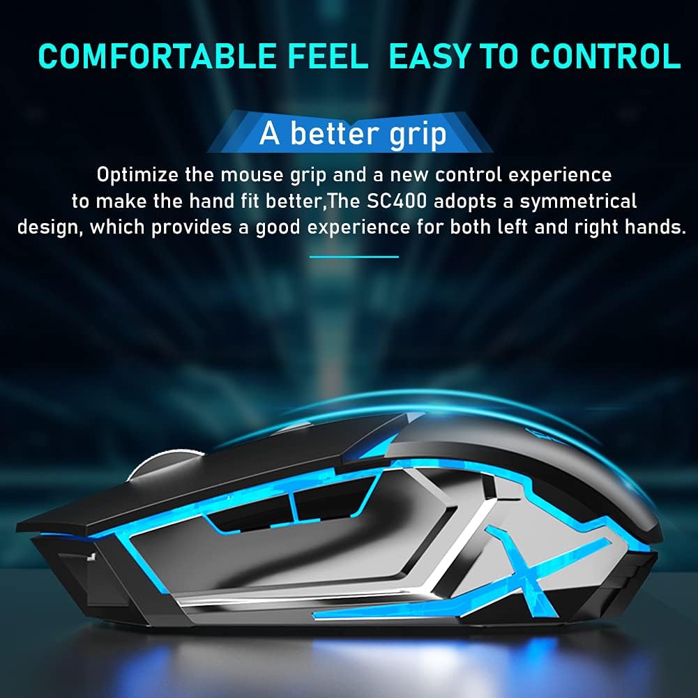 LED Wireless Gaming Mouse, 2.4G Rechargeable Ergonomic Optical, Black Pack of 2 P508514
