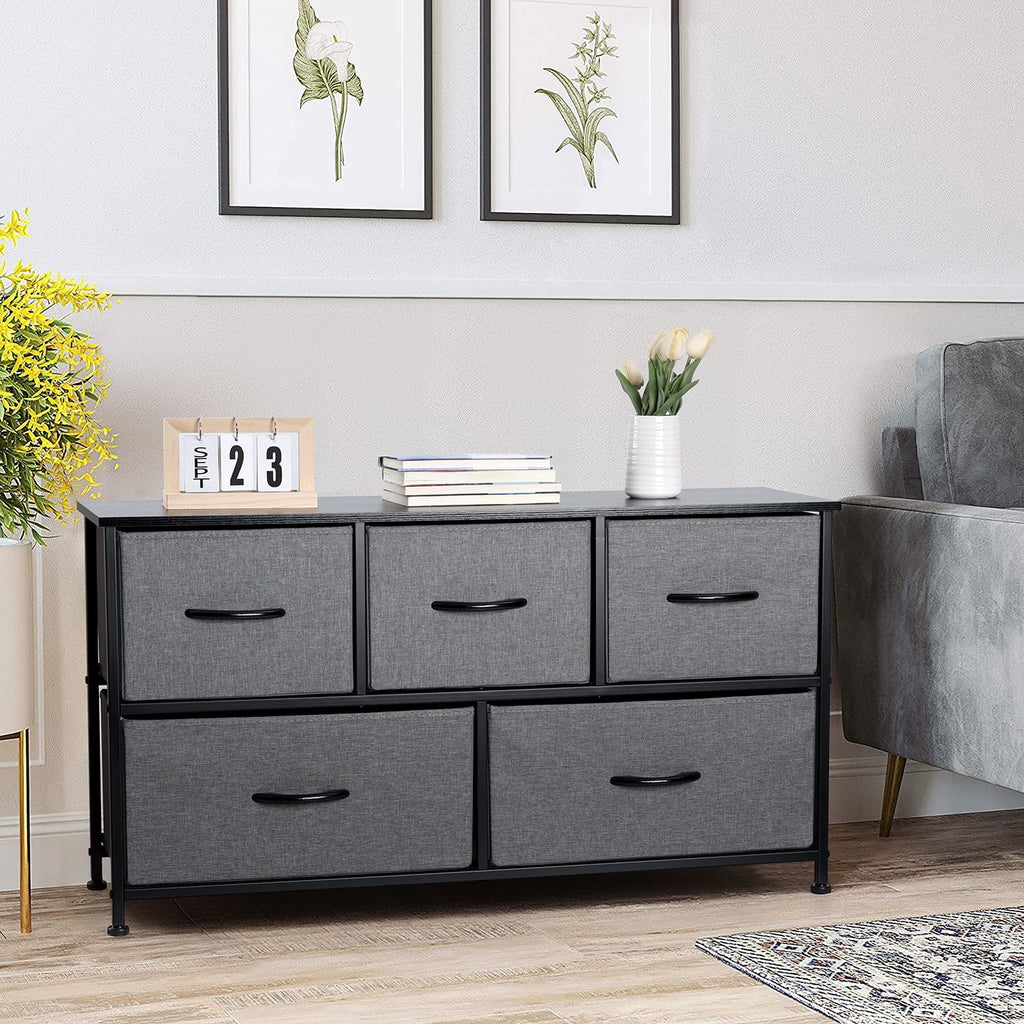 5 Drawer Fabric Dresser with Wood Top H416671