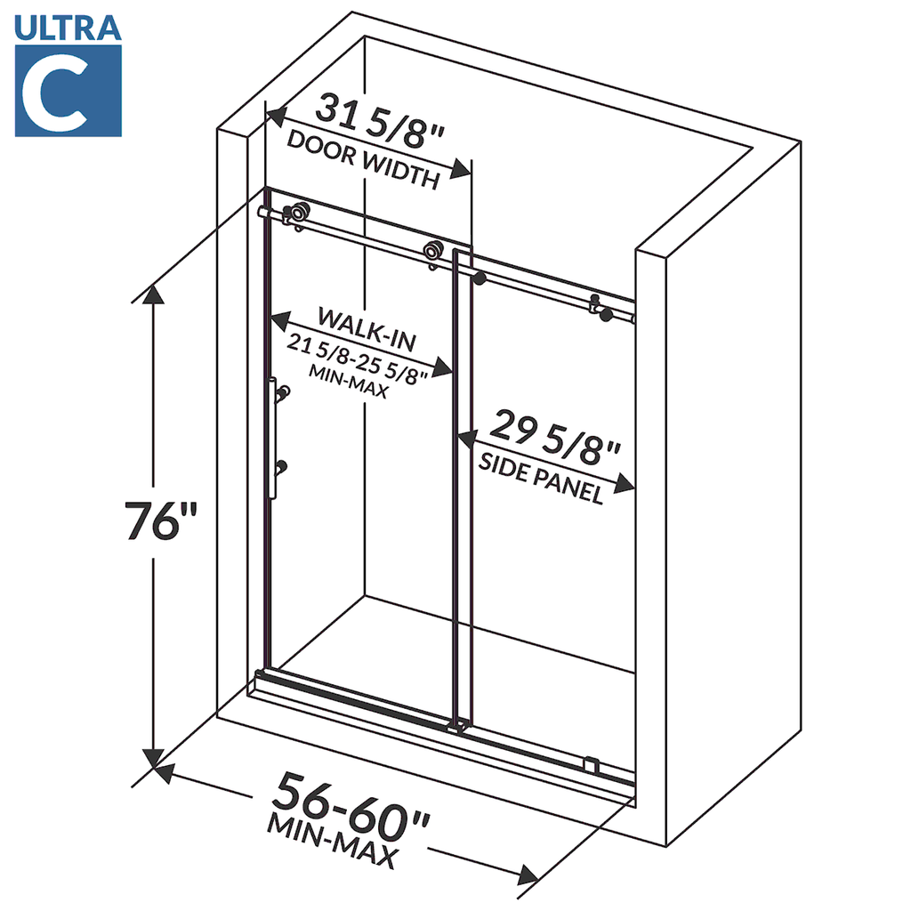 Chrome 56-60W x 76H Sliding Shower Door with Stationary Panel C880465