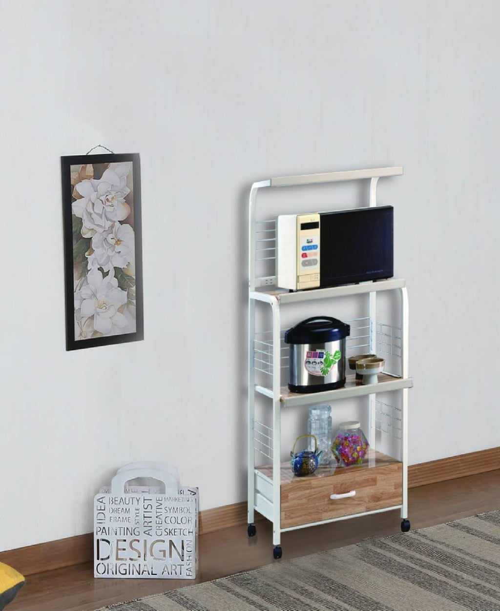 White Kitchen Shelf on Casters T806394