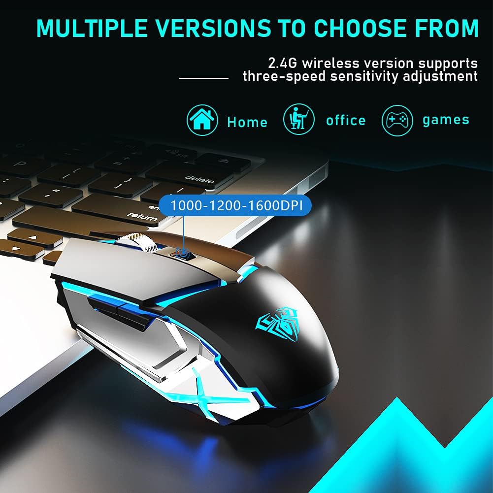 LED Wireless Gaming Mouse, 2.4G Rechargeable Ergonomic Optical, Black Pack of 2 P508514