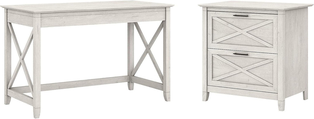 Linen White Oak Writing Desk with 2 Drawer File Cabinet B8729