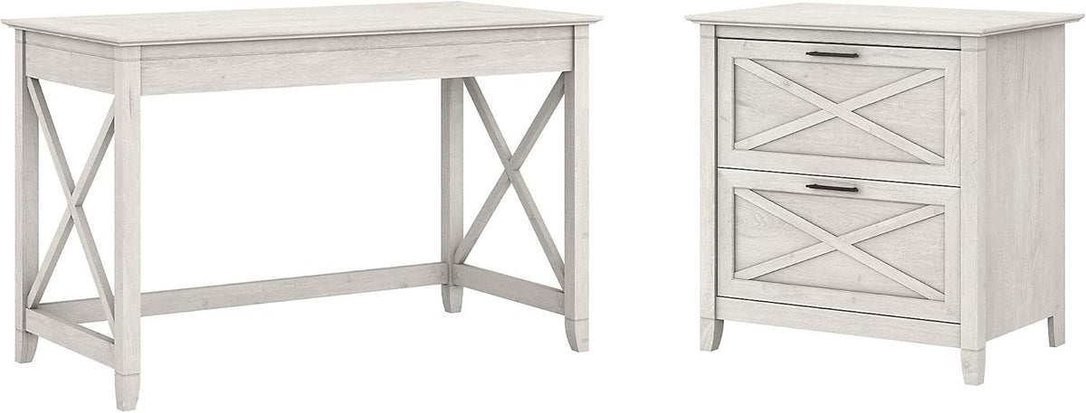 Linen White Oak Writing Desk with 2 Drawer File Cabinet B8729