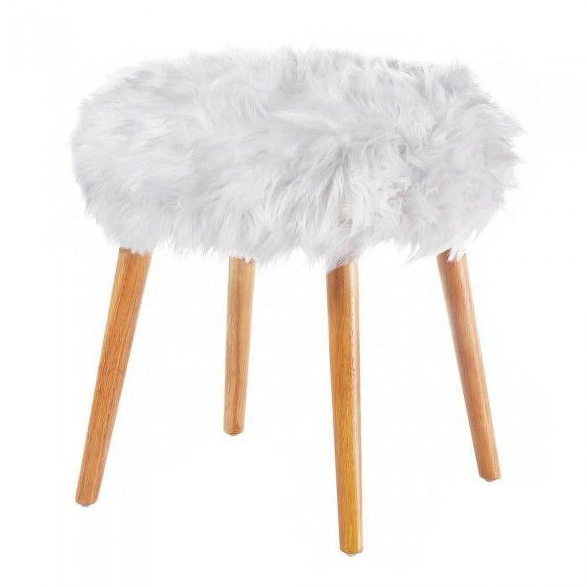 White Faux Fur Foot Stool H799149