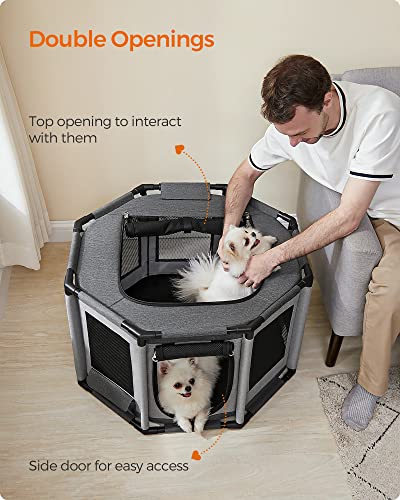 Oxford Fabric Dog Playpen, L, 44.1 x 44.1 x 24.4 Inches, PVC Pipe Frame, Breathable Mesh, Double Openings, Dove Gray and Slate Gray Q5317