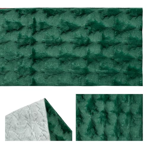 Green Plush Faux Fur Jacquard Christmas Table Runner 13x72 Inch B704461
