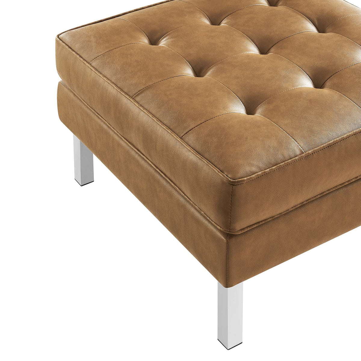 Silver Tan Tufted Vegan Leather Armchair and Ottoman Set Y34689