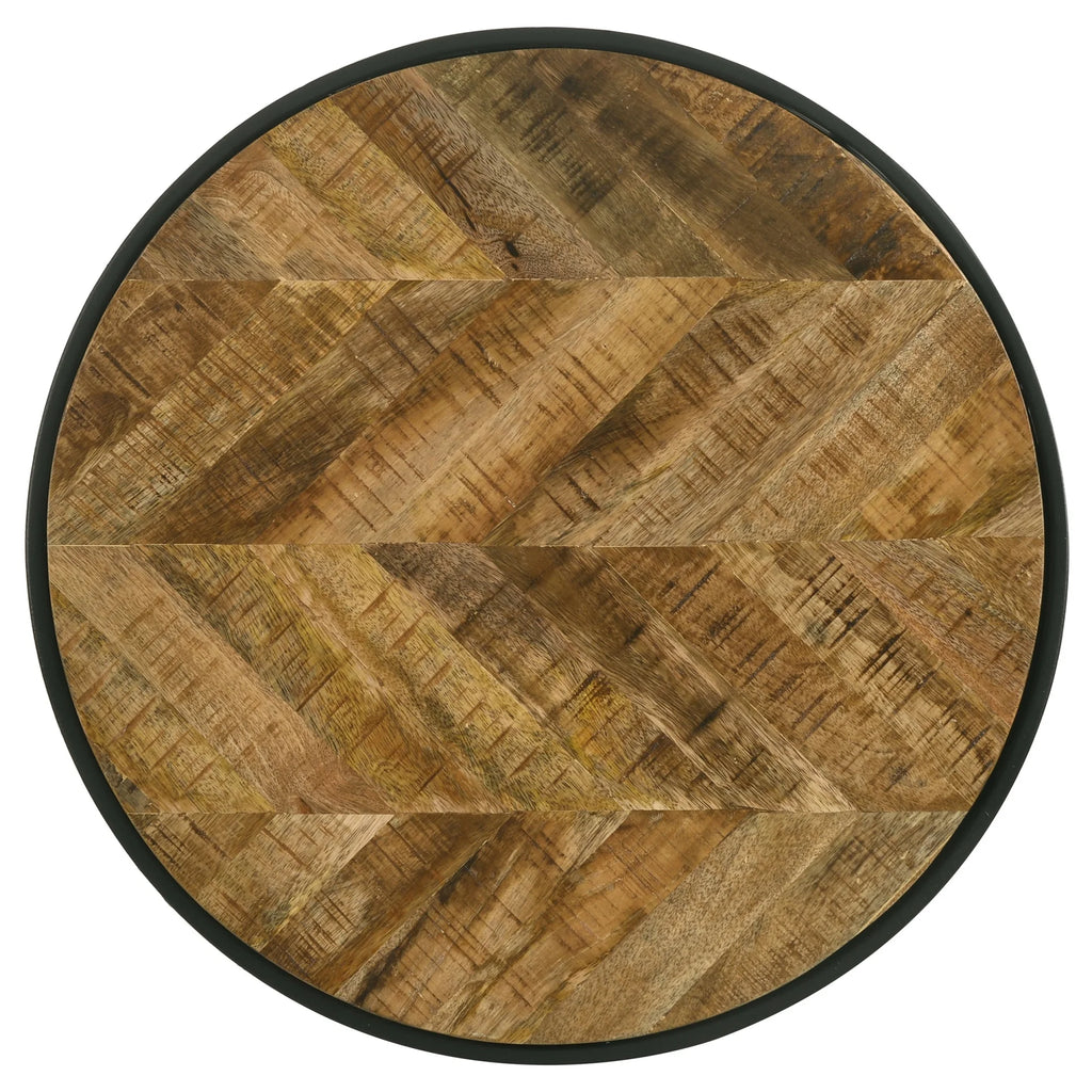 Round Metal Side Table in Natural Mango and Black E865