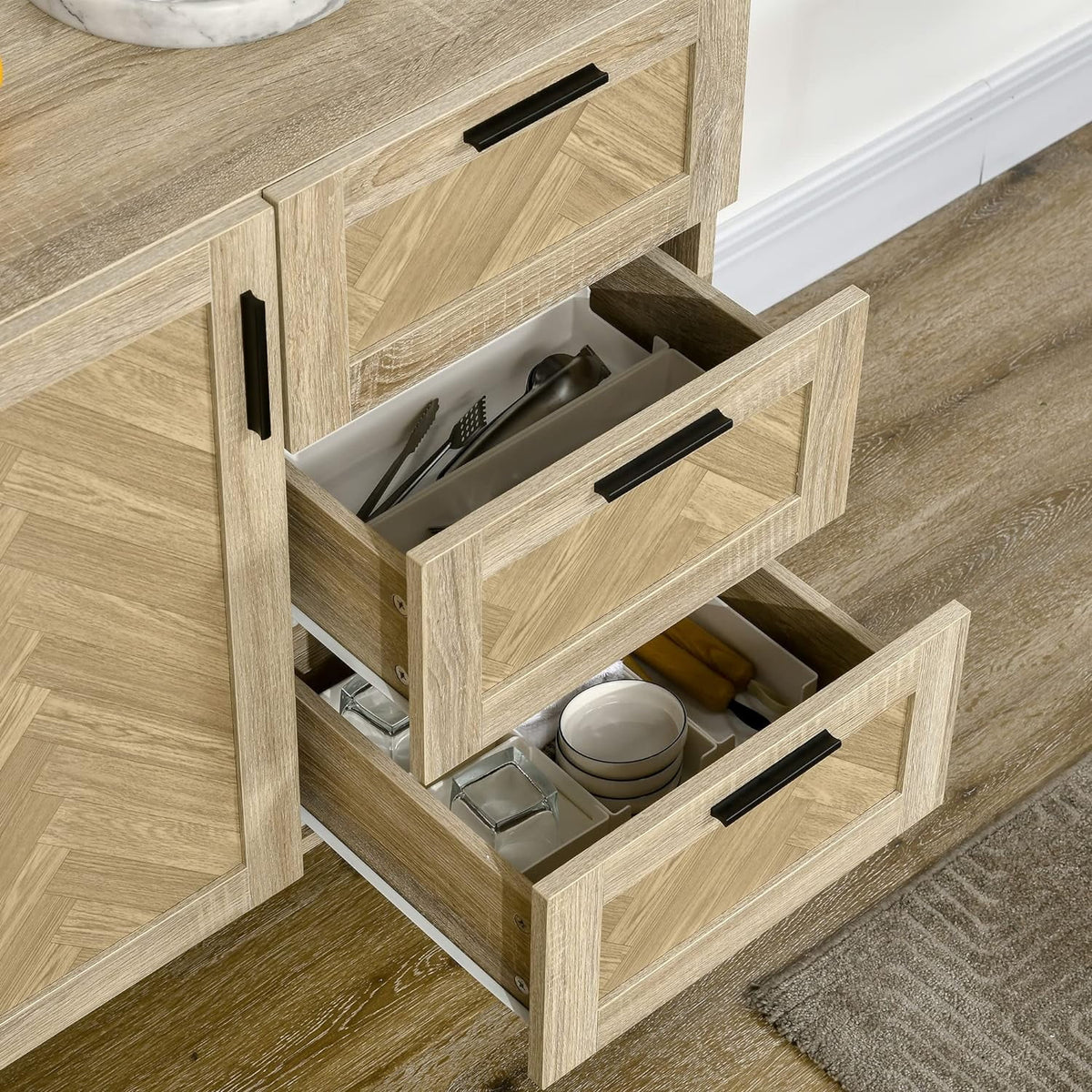Oak Coffee Bar Cabinet with Drawers and Adjustable Shelves T33873