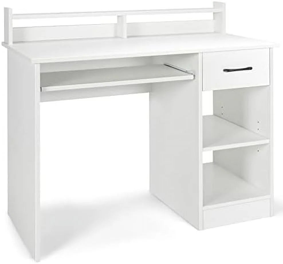 Black Wooden Computer Desk with Drawers and Keyboard Tray A84901