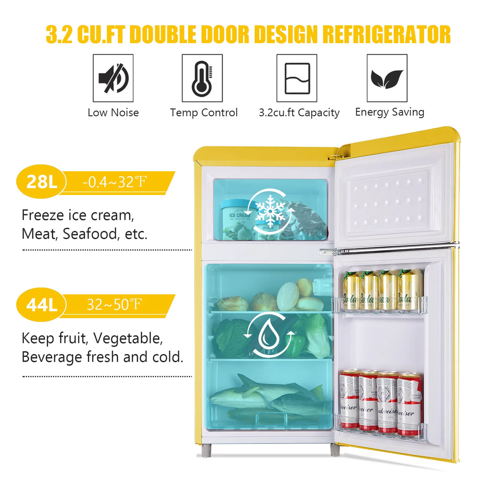 3.2 Cu.ft 2 Door Mini Refrigerator with Adjustable Glass Shelves X8023