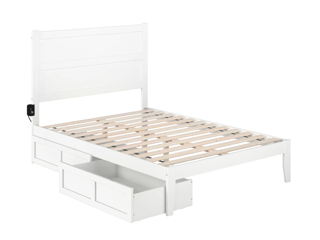 White Full Wood Platform Bed Frame with 2 Storage Drawers M7313