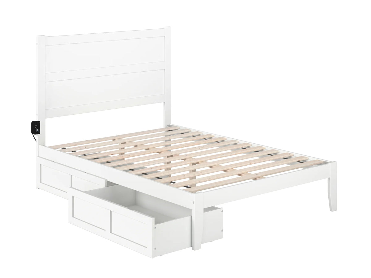 White Full Wood Platform Bed Frame with 2 Storage Drawers M7313