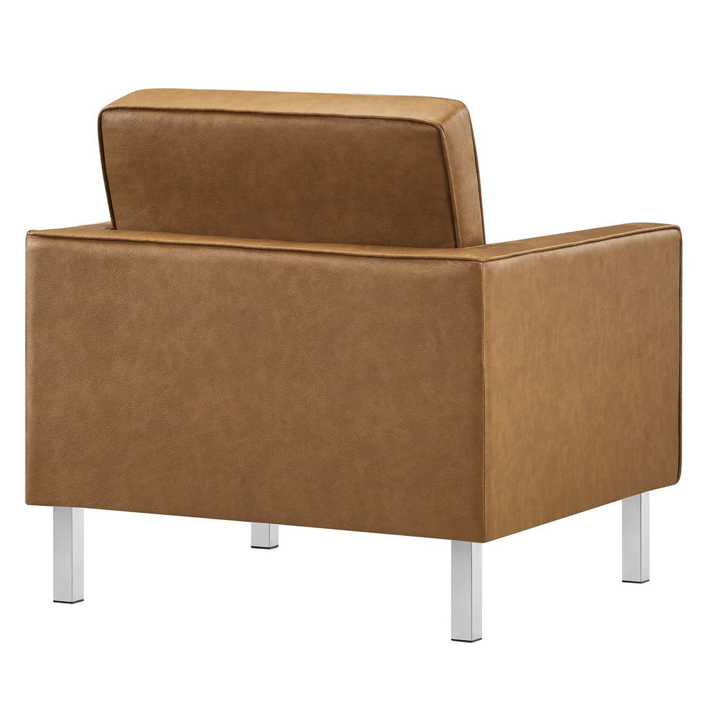 Silver Tan Tufted Vegan Leather Armchair and Ottoman Set Y34689