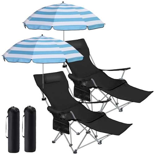 2 Set Folding Camping Chair with Umbrella and Foot Rest N654