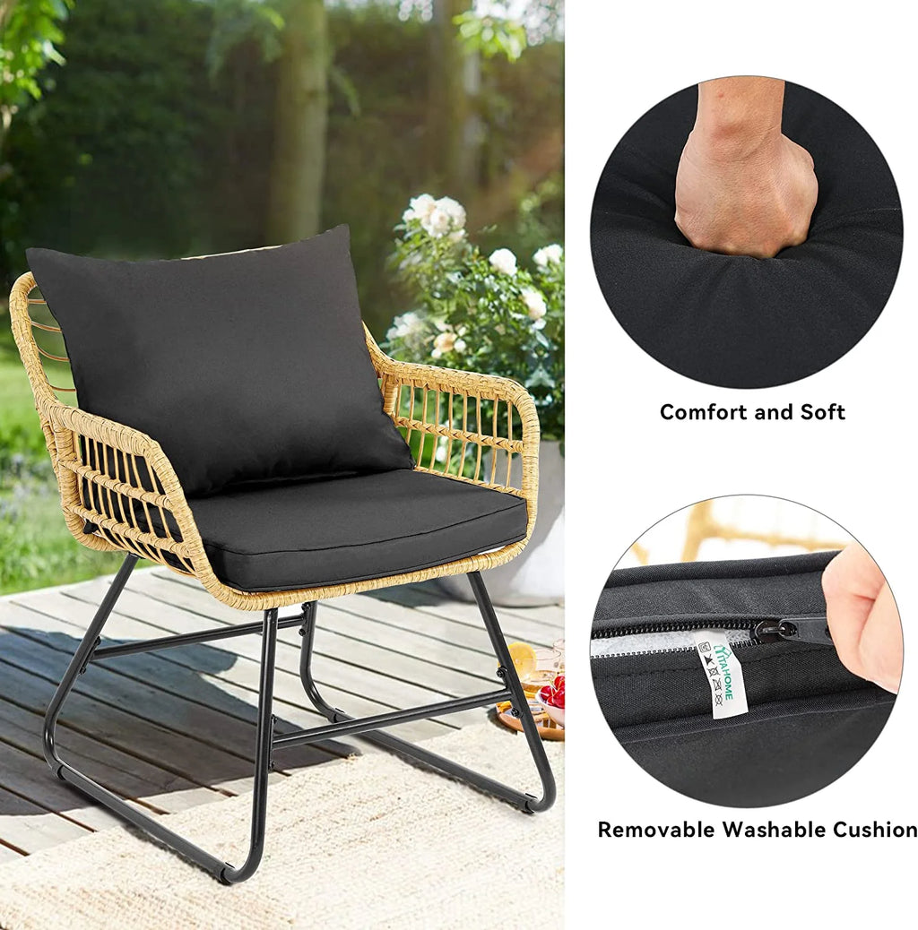 4-Piece Wicker Outdoor Bistro Set with Cushions and Metal Table L867