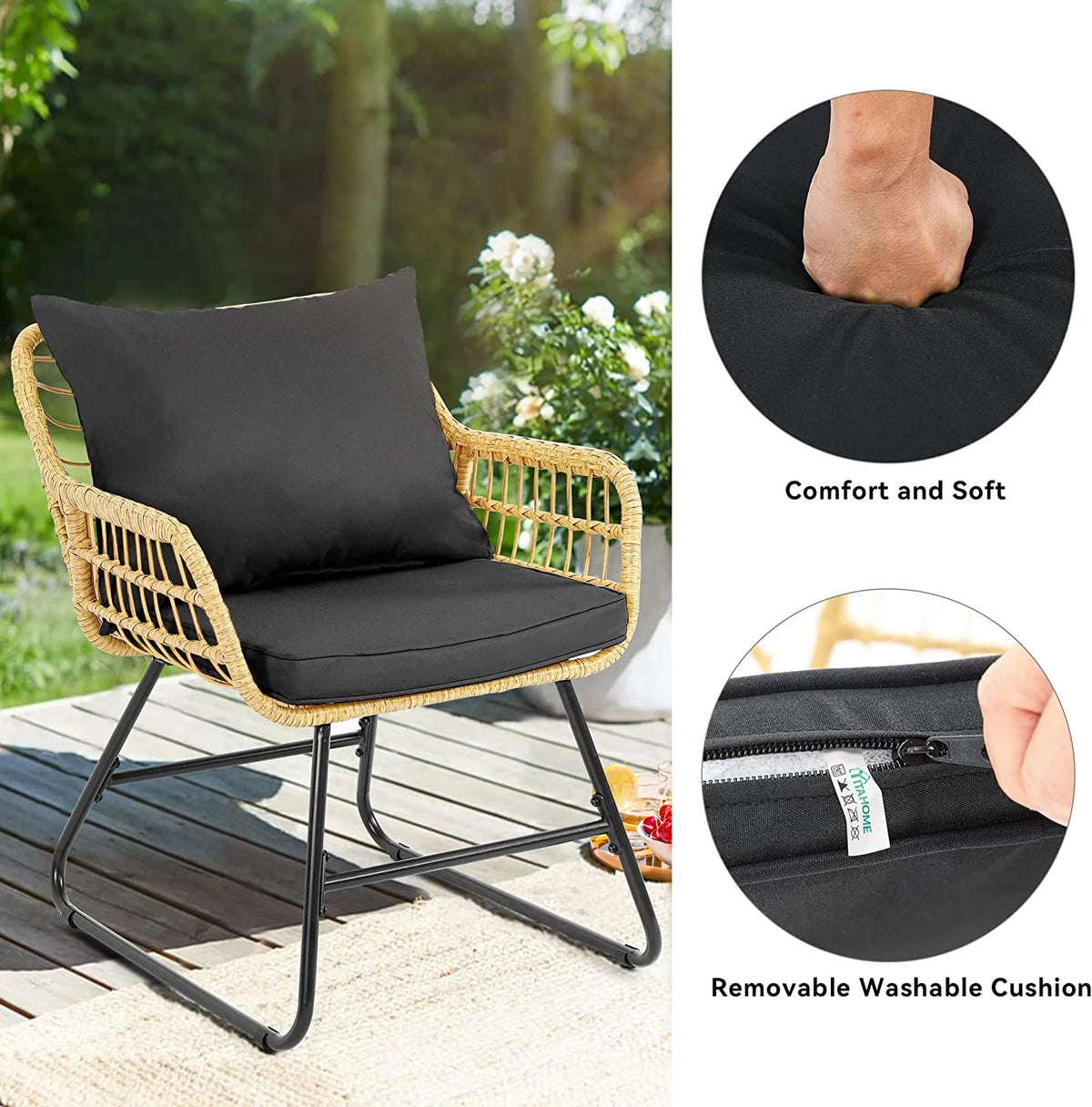 4-Piece Wicker Outdoor Bistro Set with Cushions and Metal Table L867