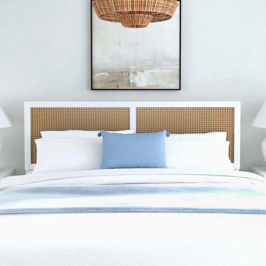 White Wood and Cane Panel Full/Queen Headboard F605