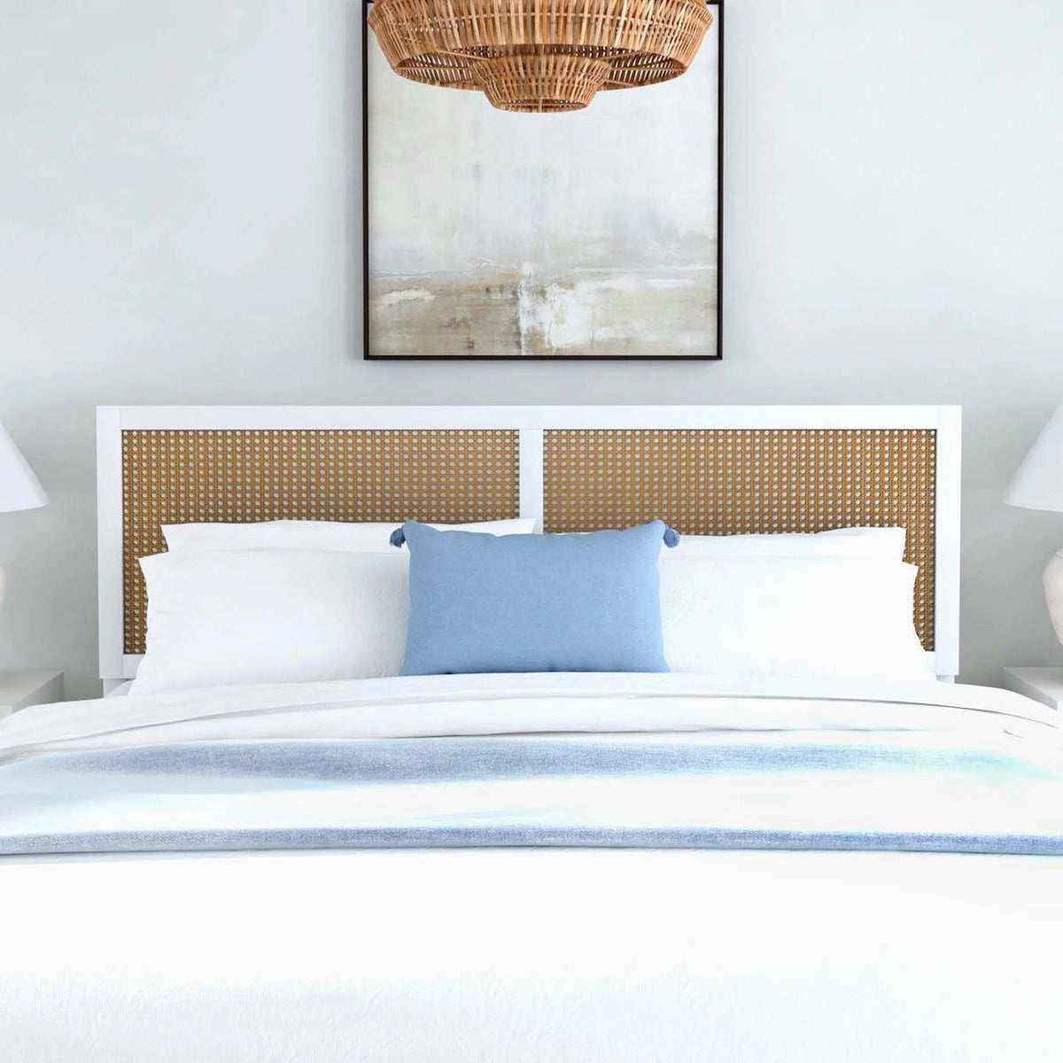 White Wood and Cane Panel Full/Queen Headboard F605