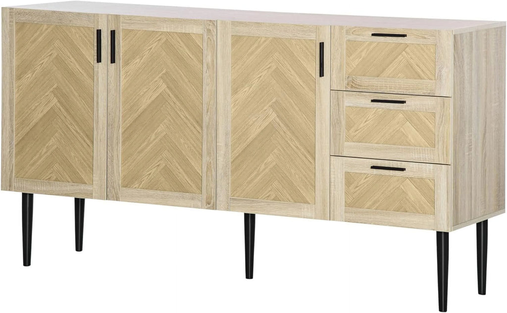 Oak Coffee Bar Cabinet with Drawers and Adjustable Shelves T33873