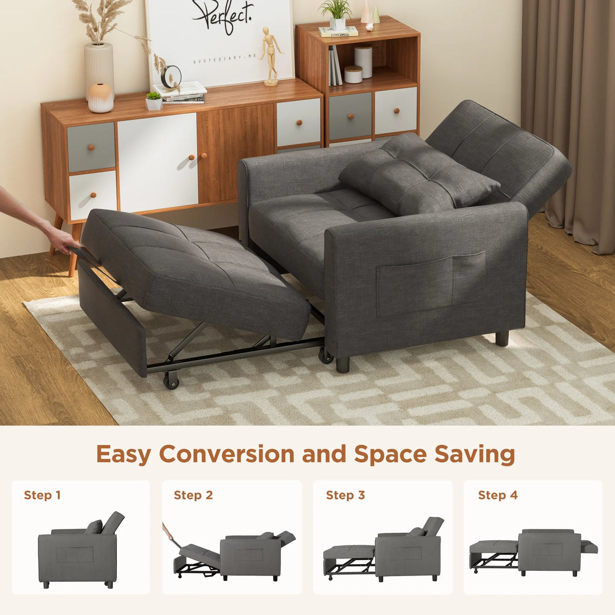 Light Gray Convertible Sofa Bed Q20718