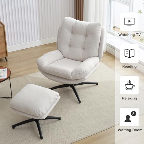 Green Chenille Swivel Accent Chair with Ottoman D863