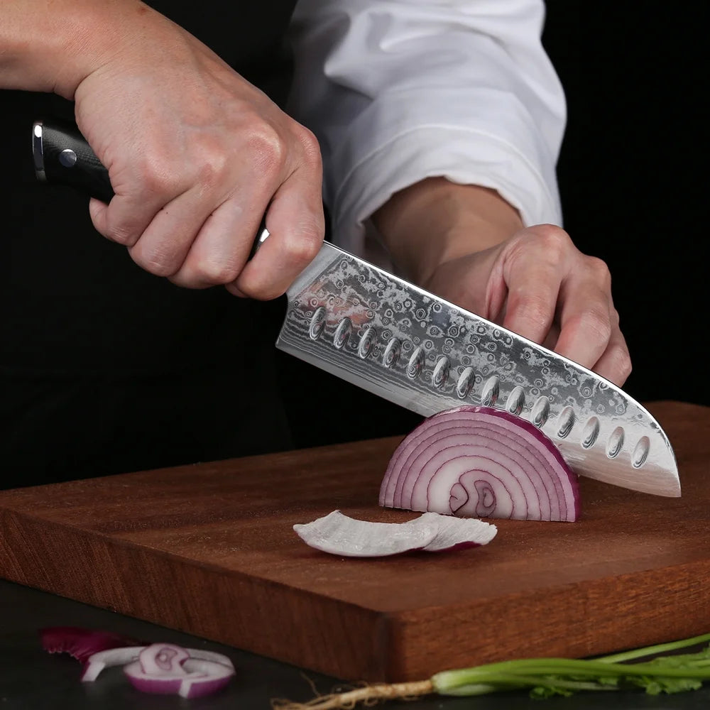 7Pcs Japanese VG10 Damascus Steel Knife Block Set Q691